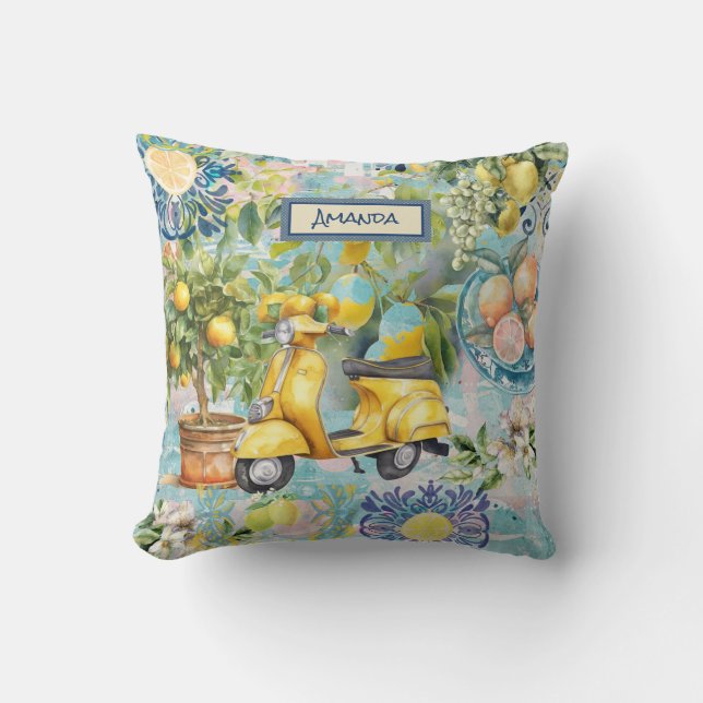 Chic blauw turquoise Siciliaanse citrus collage bl Kussen (Voorkant)