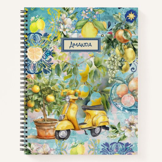 Chic blauw turquoise Siciliaanse citrus collage bl Notitieboek (Voorkant)
