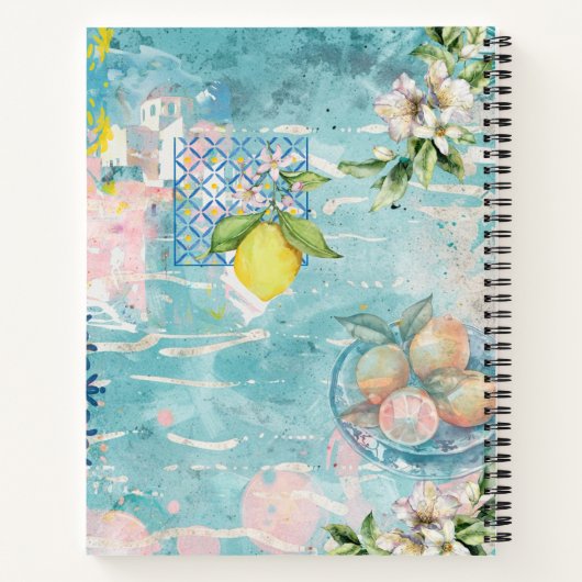 Chic blauw turquoise Siciliaanse citrus collage bl Notitieboek (Achterkant)