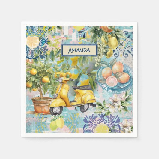 Chic blauw turquoise Siciliaanse citrus collage bl Servet (Voorkant)