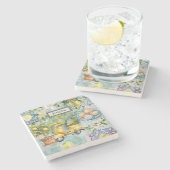 Chic blauw turquoise Siciliaanse citrus collage bl Stenen Onderzetter (Zijkant)