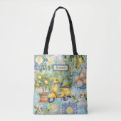 Chic blauw turquoise Siciliaanse citrus collage bl Tote Bag (Voorkant)