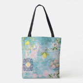 Chic blauw turquoise Siciliaanse citrus collage bl Tote Bag (Achterkant)