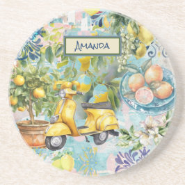 Chic blauw turquoise Siciliaanse citrus collage bl Zandsteen Onderzetter