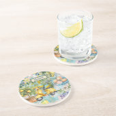 Chic blauw turquoise Siciliaanse citrus collage bl Zandsteen Onderzetter (Zijkant)