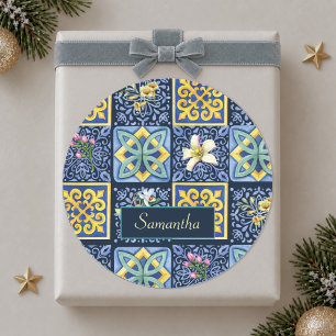 Chic Blauw turquoise Siciliaanse citrus Mediterraa Ronde Sticker