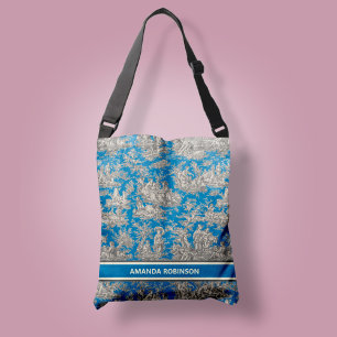 Chic blauw turquoise toile de jouy bedrukt crossbody tas