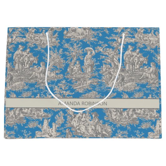 Chic  blauw turquoise toile de jouy groot cadeauzakje (Voorkant)