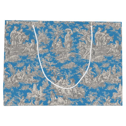 Chic  blauw turquoise toile de jouy groot cadeauzakje (Achterkant)