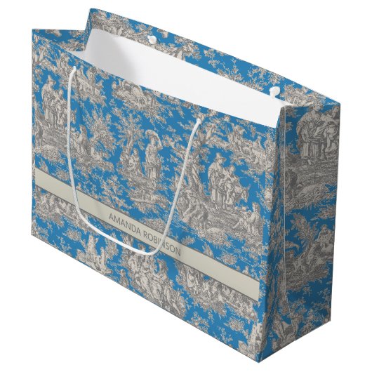 Chic blauw turquoise toile de jouy groot cadeauzakje (Voorkant Gekanteld)