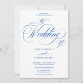 Chic blauw wit alles in één kalligrafie bruiloft kaart (Voorkant)