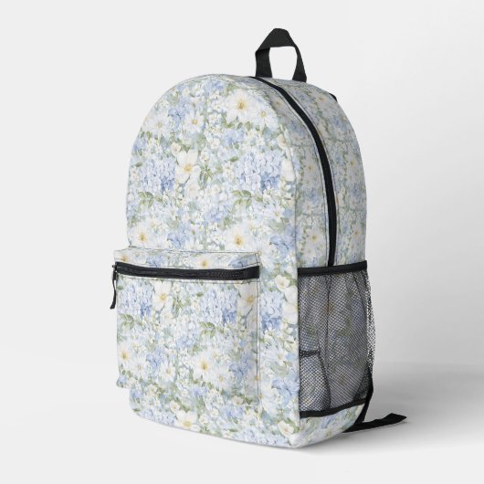 Chic Blauw Wit Bloemen Bedrukte Rugzak (Achterkant Hoek Rechts)