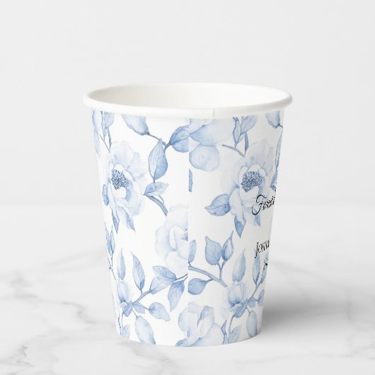 Chic Blauw Wit Bloemen Huwelijk Papieren Bekers (Rechts)