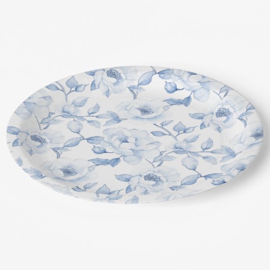 Chic Blauw Wit Bloemen Huwelijk Papieren Bordje (Gekanteld)