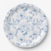 Chic Blauw Wit Bloemen Huwelijk Papieren Bordje (Voorkant)