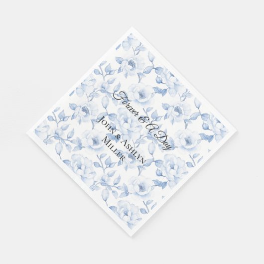 Chic Blauw Wit Bloemen Huwelijk Servet (Hoek)