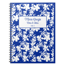 Chic Blauw Wit Bloemen Notitieboek