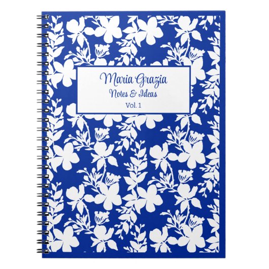 Chic Blauw Wit Bloemen Notitieboek (Voorkant)
