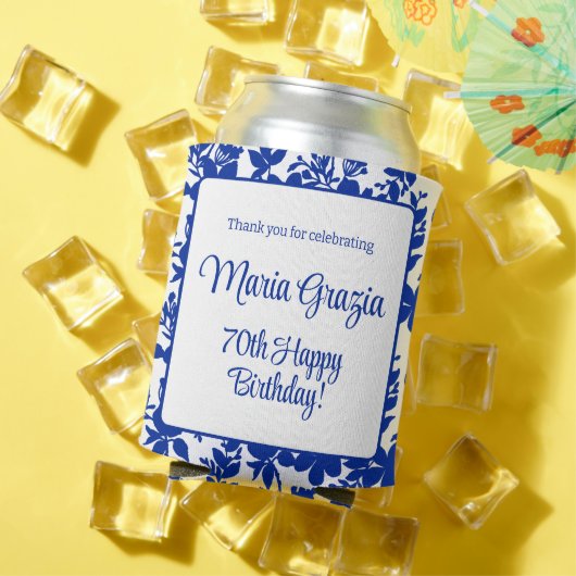 Chic Blauw Wit Bloemen Verjaardagsfeest Voordeel Blikjeskoeler (Insitu Zomer)