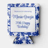 Chic Blauw Wit Bloemen Verjaardagsfeest Voordeel Blikjeskoeler (Voorkant)