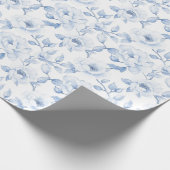 Chic Blauw Wit Bloemen Vrijgezellenfeest bruiloft Cadeaupapier (Hoek)