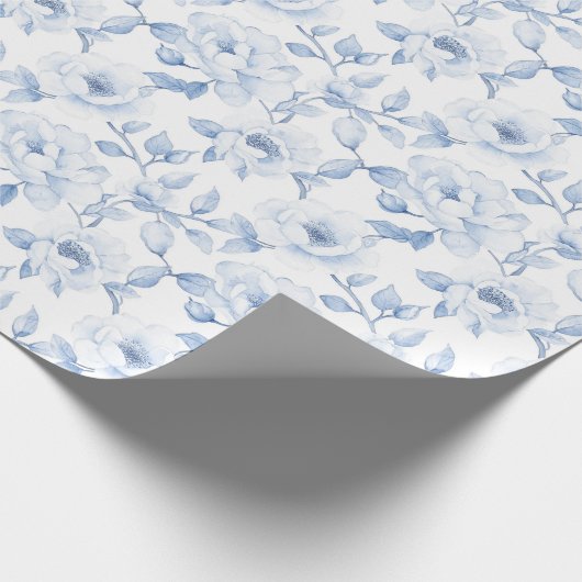 Chic Blauw Wit Bloemen Vrijgezellenfeest bruiloft Cadeaupapier (Hoek)