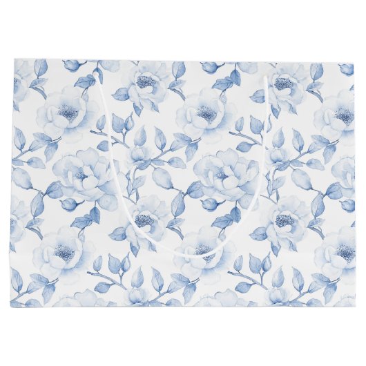 Chic Blauw Wit Bloemen Vrijgezellenfeest Groot Cadeauzakje (Achterkant)