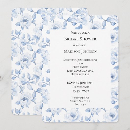 Chic Blauw Wit Bloemen Vrijgezellenfeest Kaart (Voorkant / Achterkant)