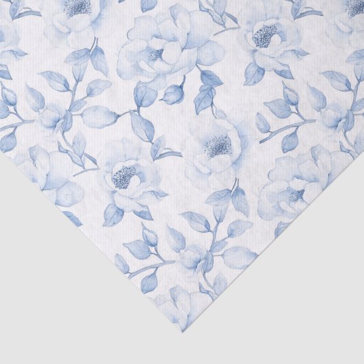 Chic Blauw Wit Bloemen Vrijgezellenfeest Tissuepapier (Detail)