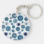 Chic Blauw Wit Grieks Kwaad Oog Monogram Sleutelhanger (Achterkant)