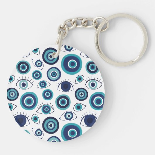 Chic Blauw Wit Grieks Kwaad Oog Monogram Sleutelhanger (Achterkant)