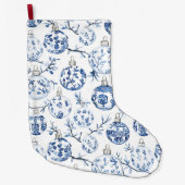 Chic Blauw Wit Kerst Ornamenten Grote Kerstsok (Voorkant)