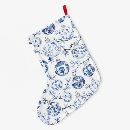 Chic Blauw Wit Kerst Ornamenten Grote Kerstsok (Achterkant (Hangend))