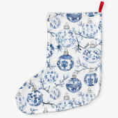 Chic Blauw Wit Kerst Ornamenten Grote Kerstsok (Achterkant)