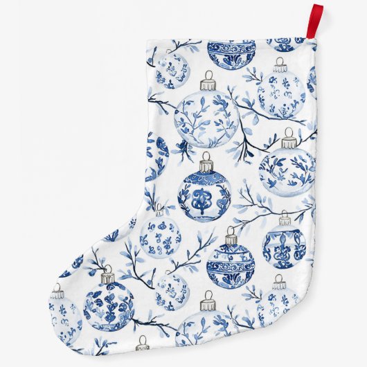 Chic Blauw Wit Kerst Ornamenten Grote Kerstsok (Achterkant)