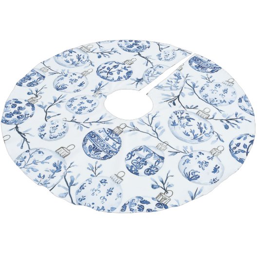 Chic Blauw Wit Kerst Ornamenten Kerstboom Rok (Gekanteld)
