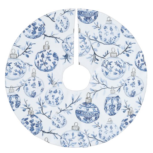 Chic Blauw Wit Kerst Ornamenten Kerstboom Rok (Voorkant)