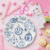 Chic Blauw Wit Kerst Ornamenten Papieren Bordje (Feest)