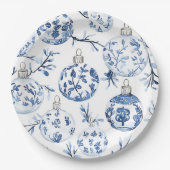 Chic Blauw Wit Kerst Ornamenten Papieren Bordje (Voorkant)