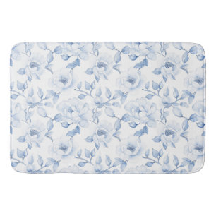 Chic Blauw Witte Bloemen Badmat