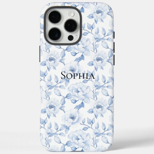 Chic Blauw Witte Bloemen Case-Mate iPhone Case (Achterkant)