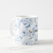 Chic Blauw Witte Bloemen Koffiemok (Voorkant links)