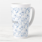 Chic Blauw Witte Bloemen Latte Mok (Rechterhoek)