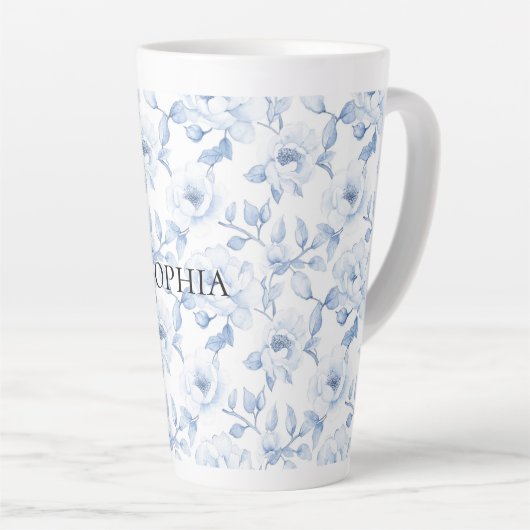 Chic Blauw Witte Bloemen Latte Mok (Rechterhoek)