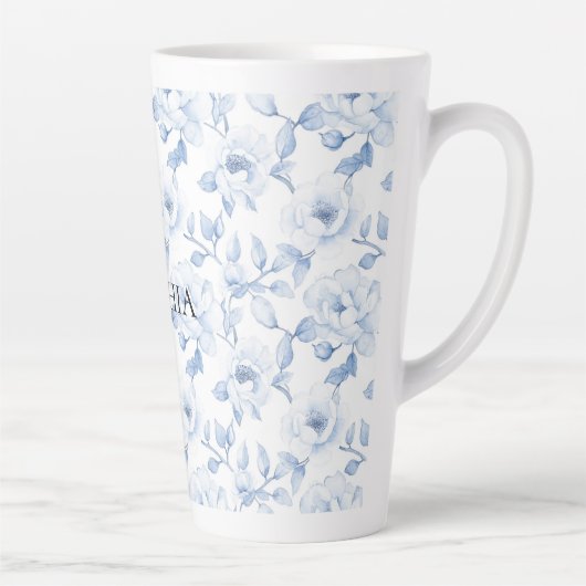 Chic Blauw Witte Bloemen Latte Mok (Rechts)