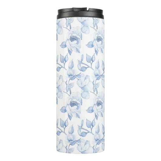 Chic  Blauw Witte Bloemen Thermosbeker (Achterkant)
