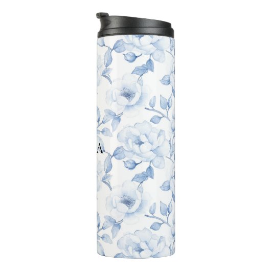 Chic  Blauw Witte Bloemen Thermosbeker (Geroteerd rechts)