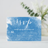 CHIC BLAUWE AQUAREL TROUW RSVP KAARTEN (Staand voorkant)