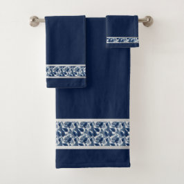 Chic Blauwe Bloemen Handdoek Set