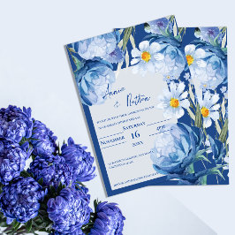 Chic  Blauwe Bloemen Trendy Bloemen Huwelijk Kaart